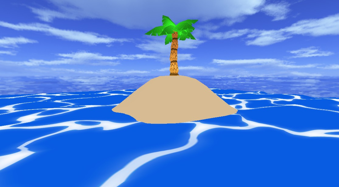 Island scene with animated water
